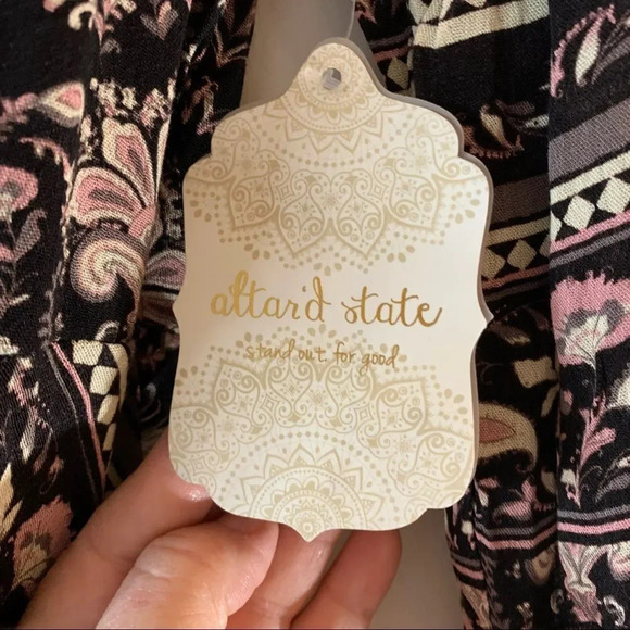 Altar’d State Long Sleeve Black Cream Pink Floral Swing Dress New Size Medium M - Picture 9 of 9